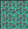 Turquoise Bull Skulls Print