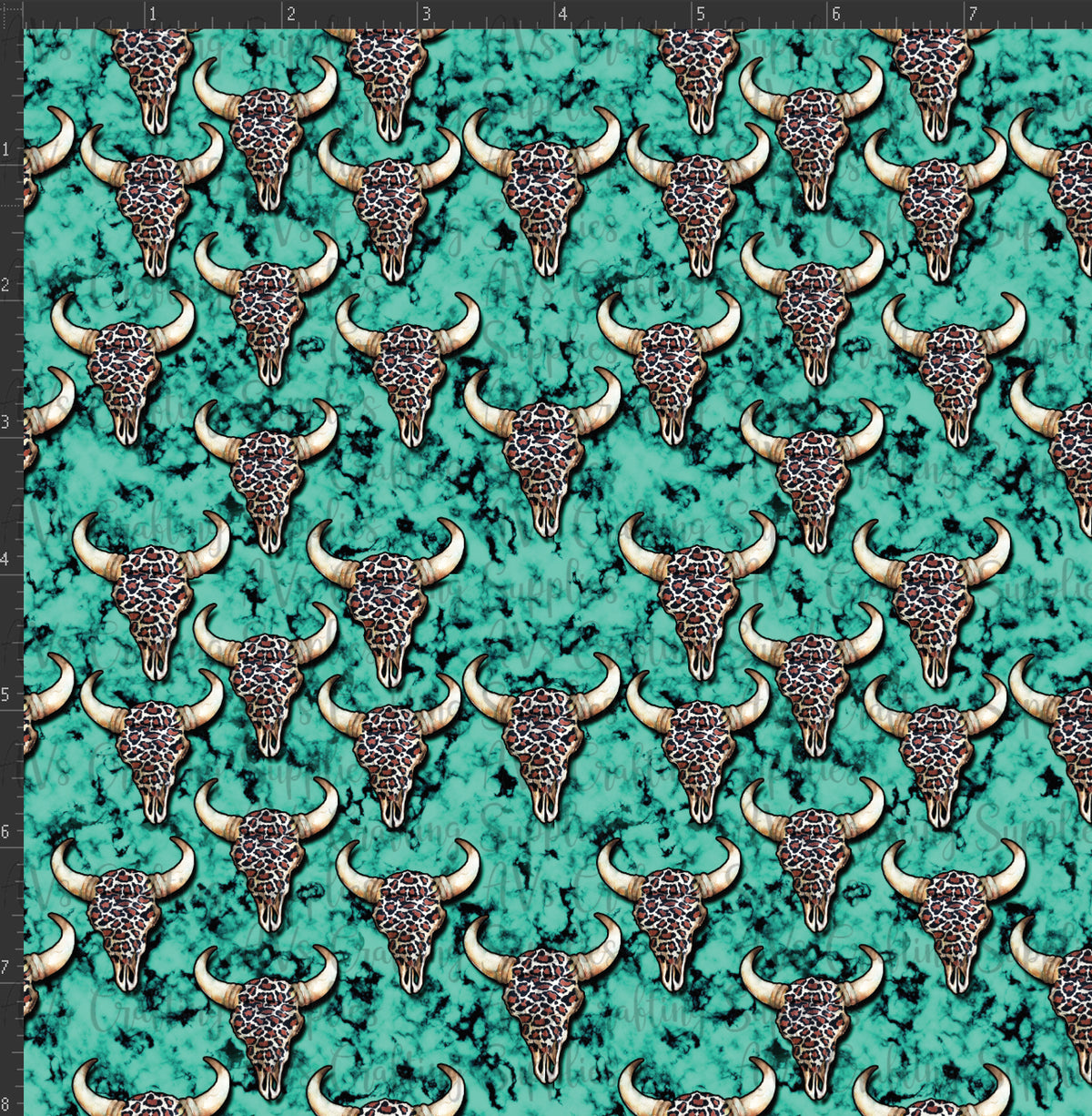 Turquoise Bull Skulls Print
