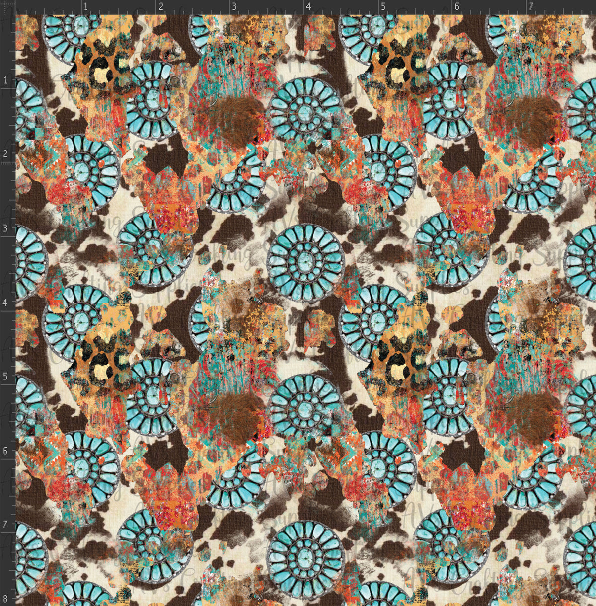 Turquoise and Cowhide Collage Print