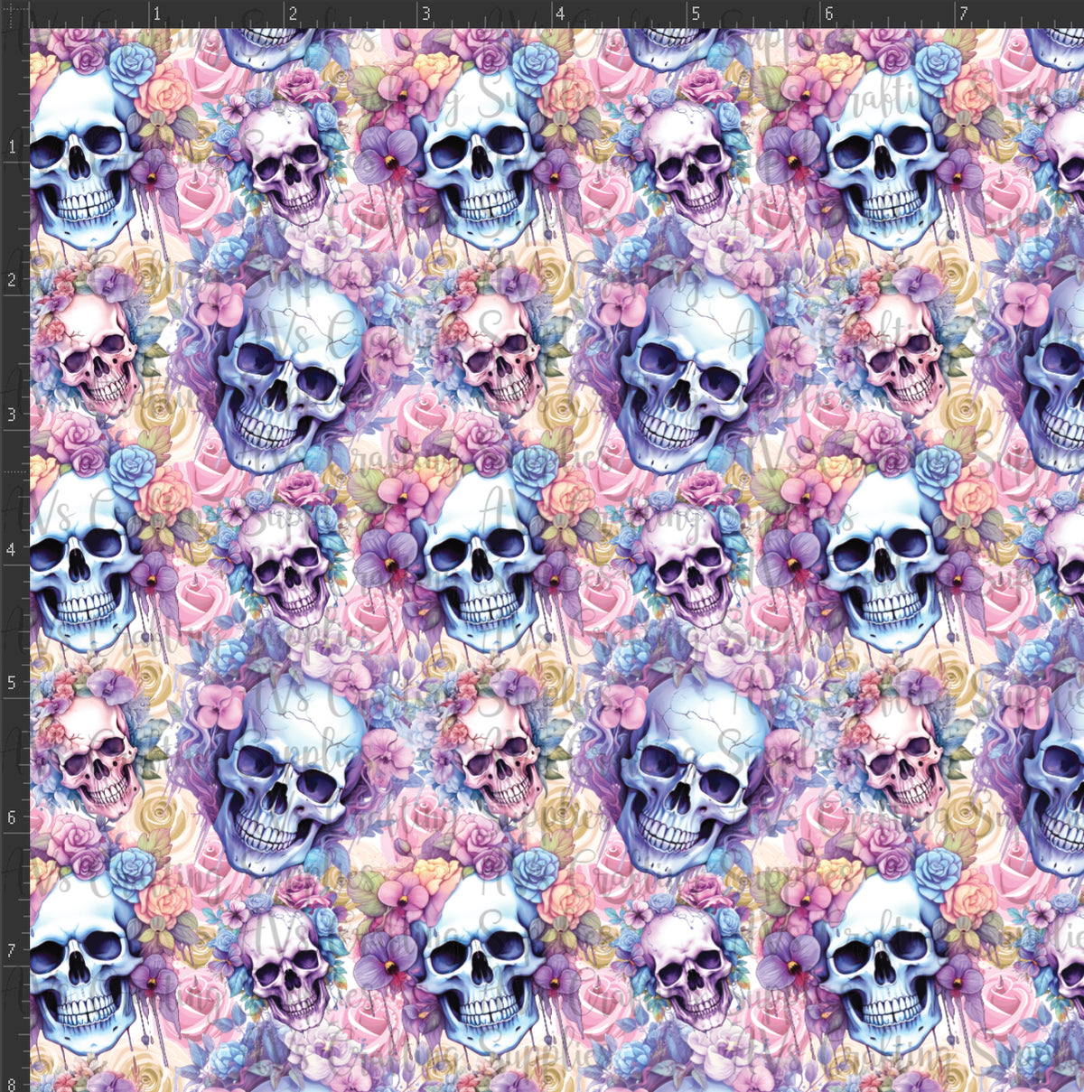 Neon Floral Skulls Print