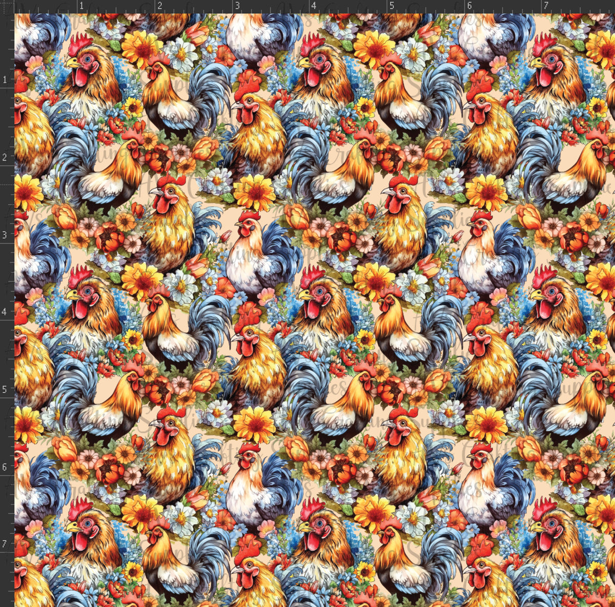 Floral Chickens Print