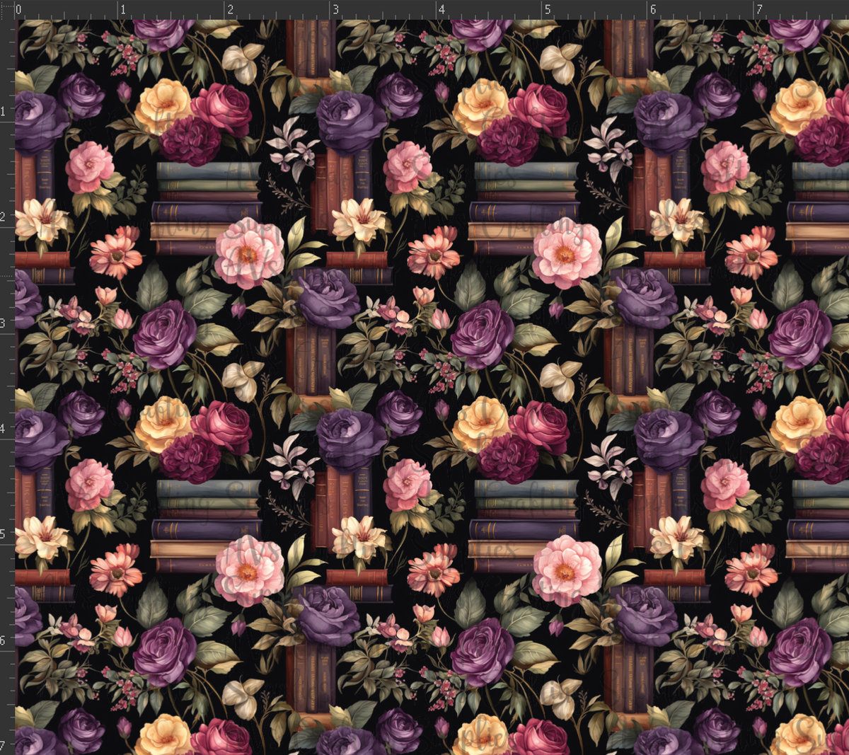 Dark Floral and Books Print