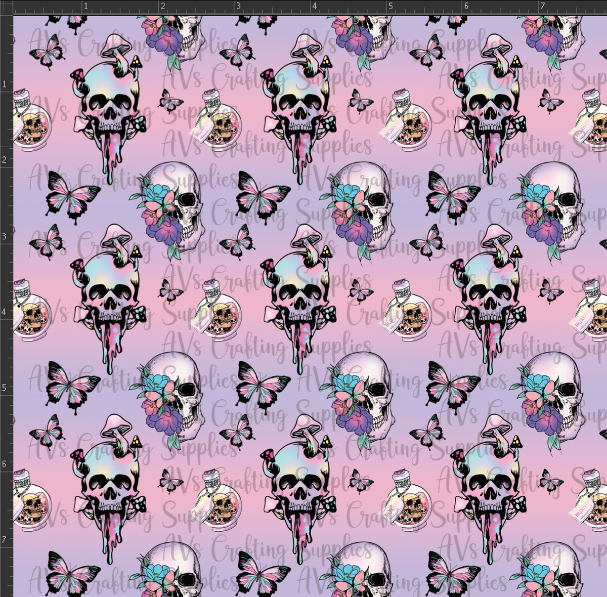 Floral Skull and Mushrooms Print