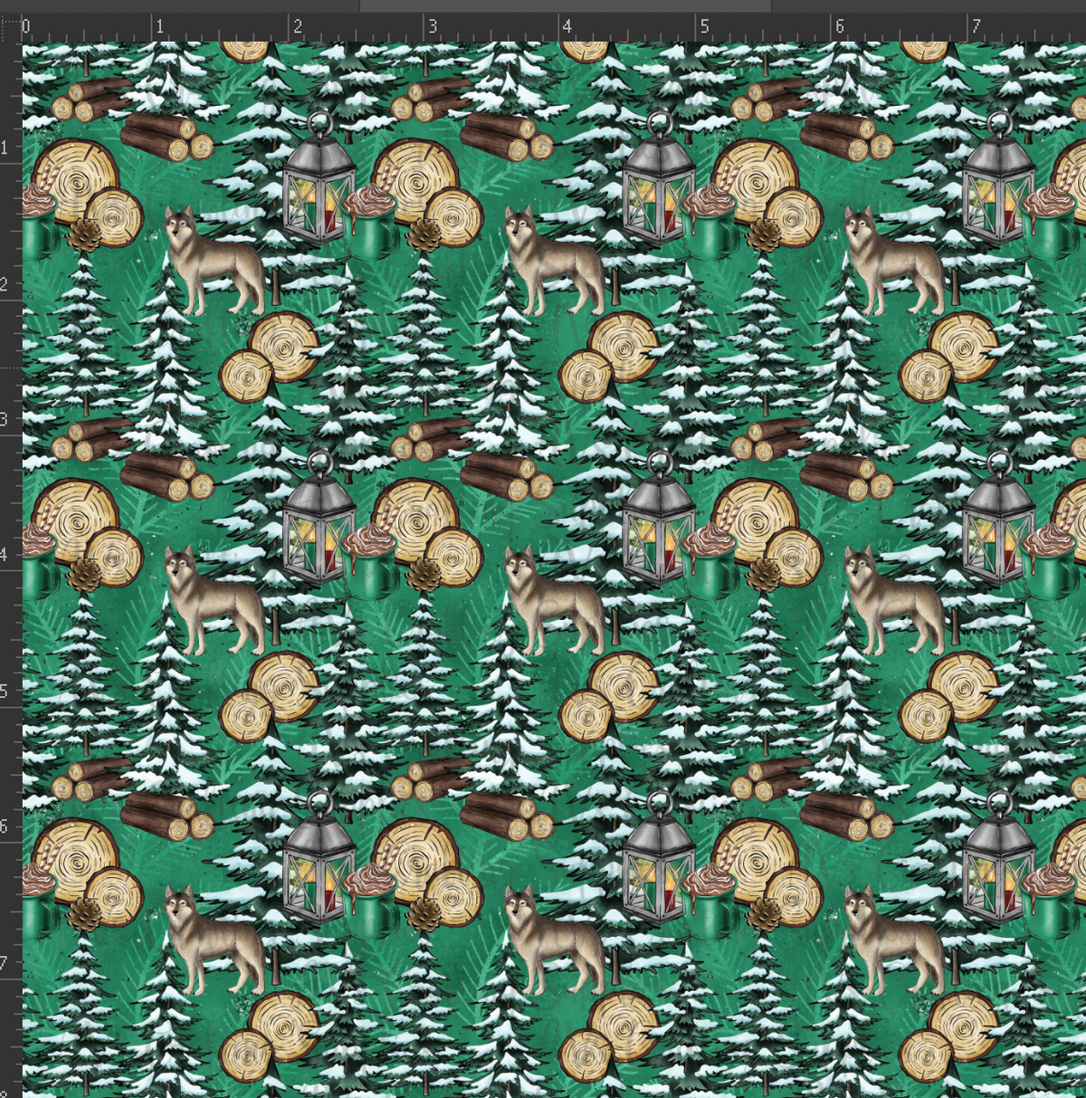 Pine Tree and Wolves Print