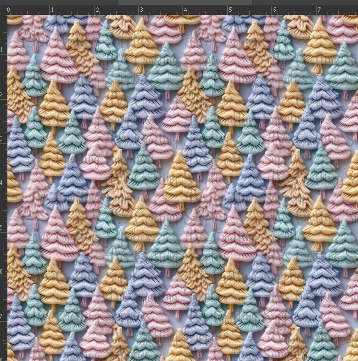 Pastel Embroidered Christmas Trees Print