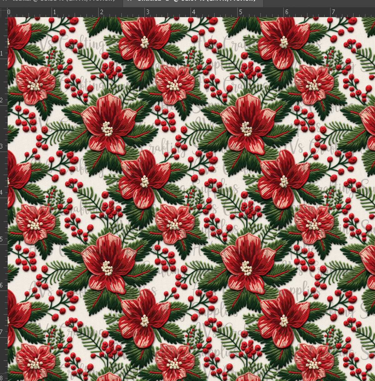 Embroidered Poinsettia Print