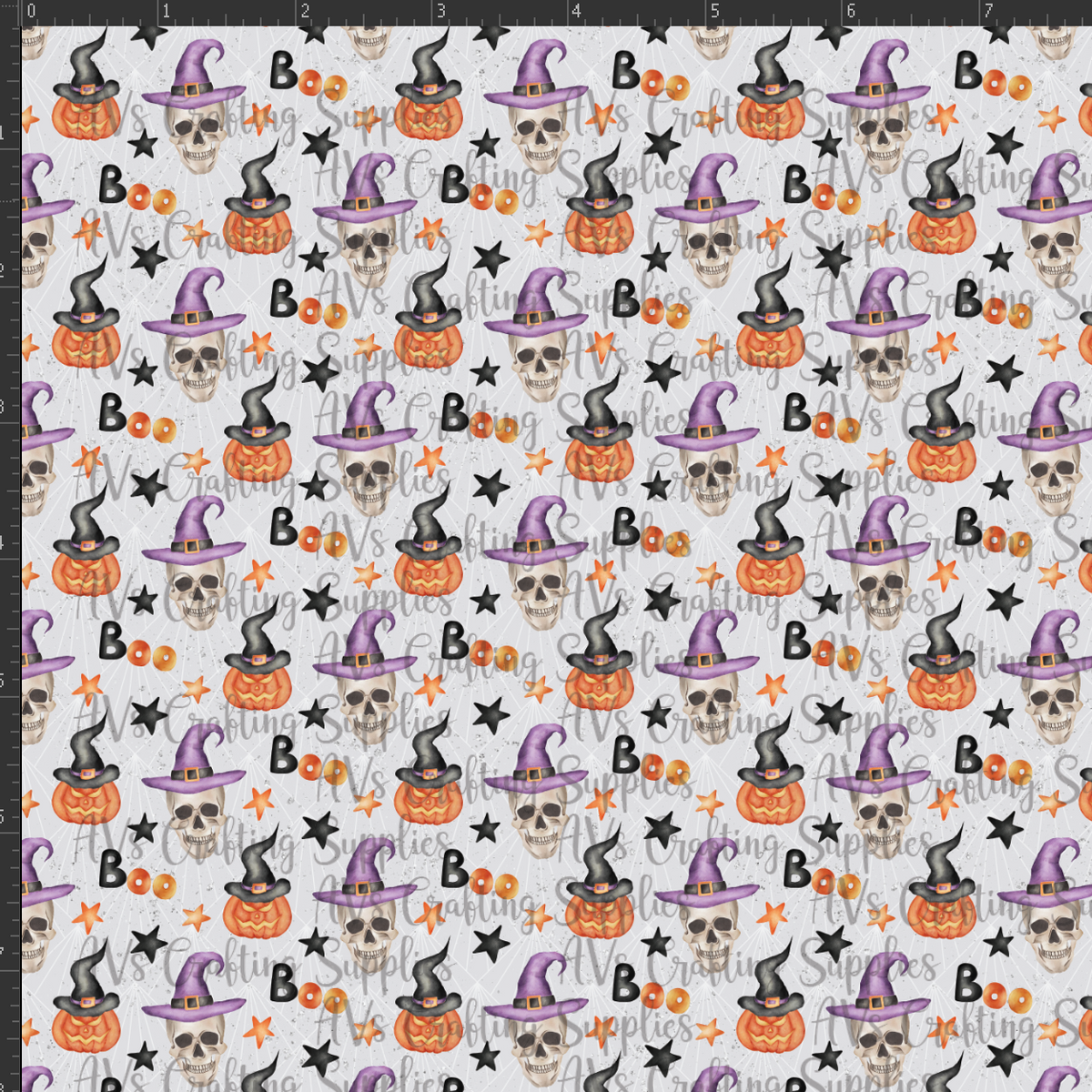 Skull and Pumpkin Witch Hat Print