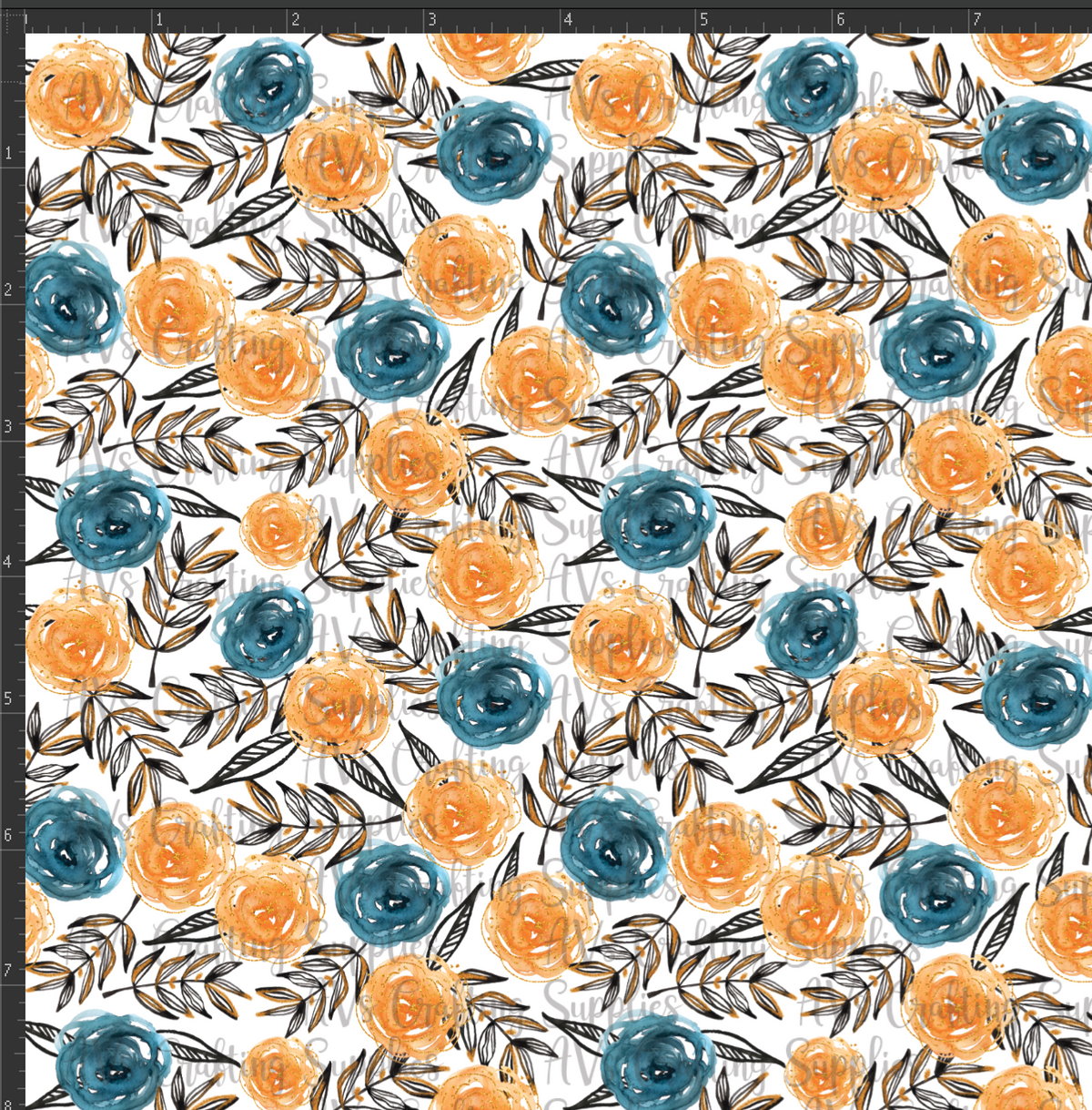 Blue and Orange Roses Print