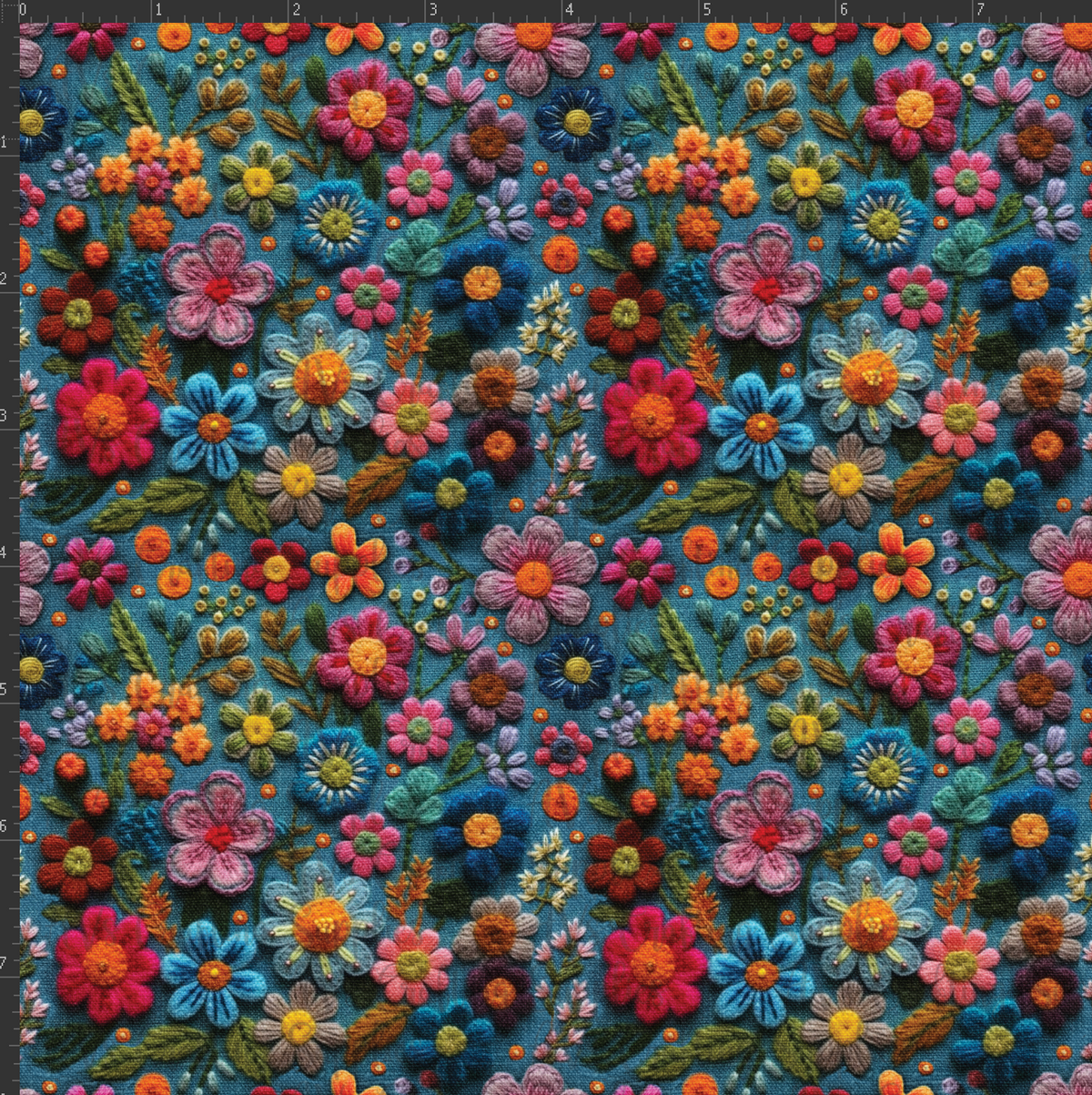 Teal 3D Embroidered Flowers