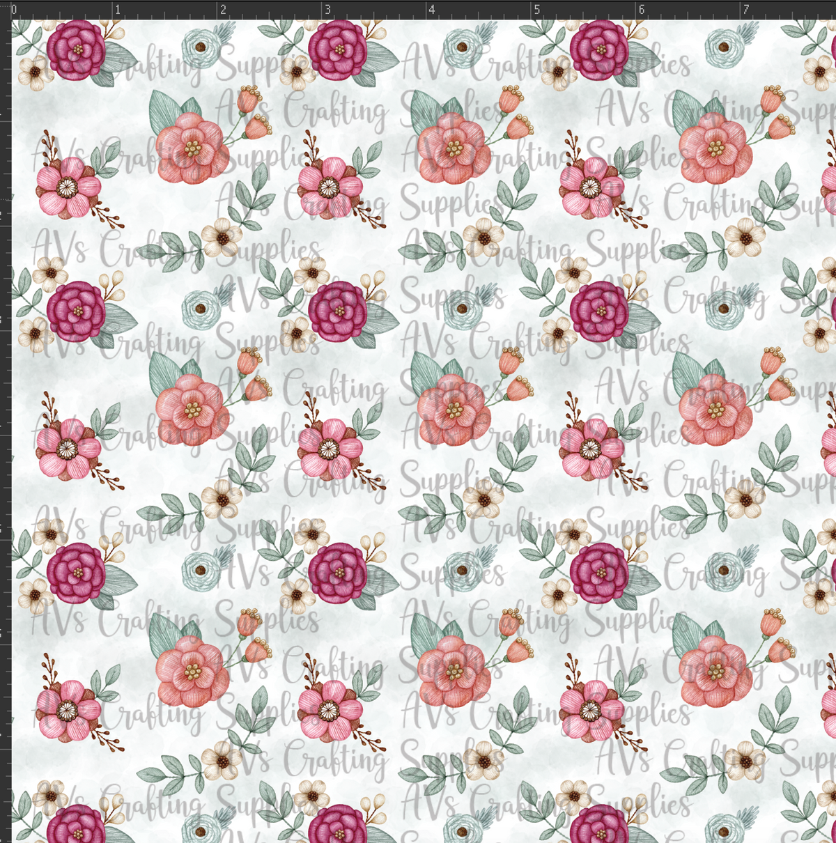 Green Embroidered Flowers Print