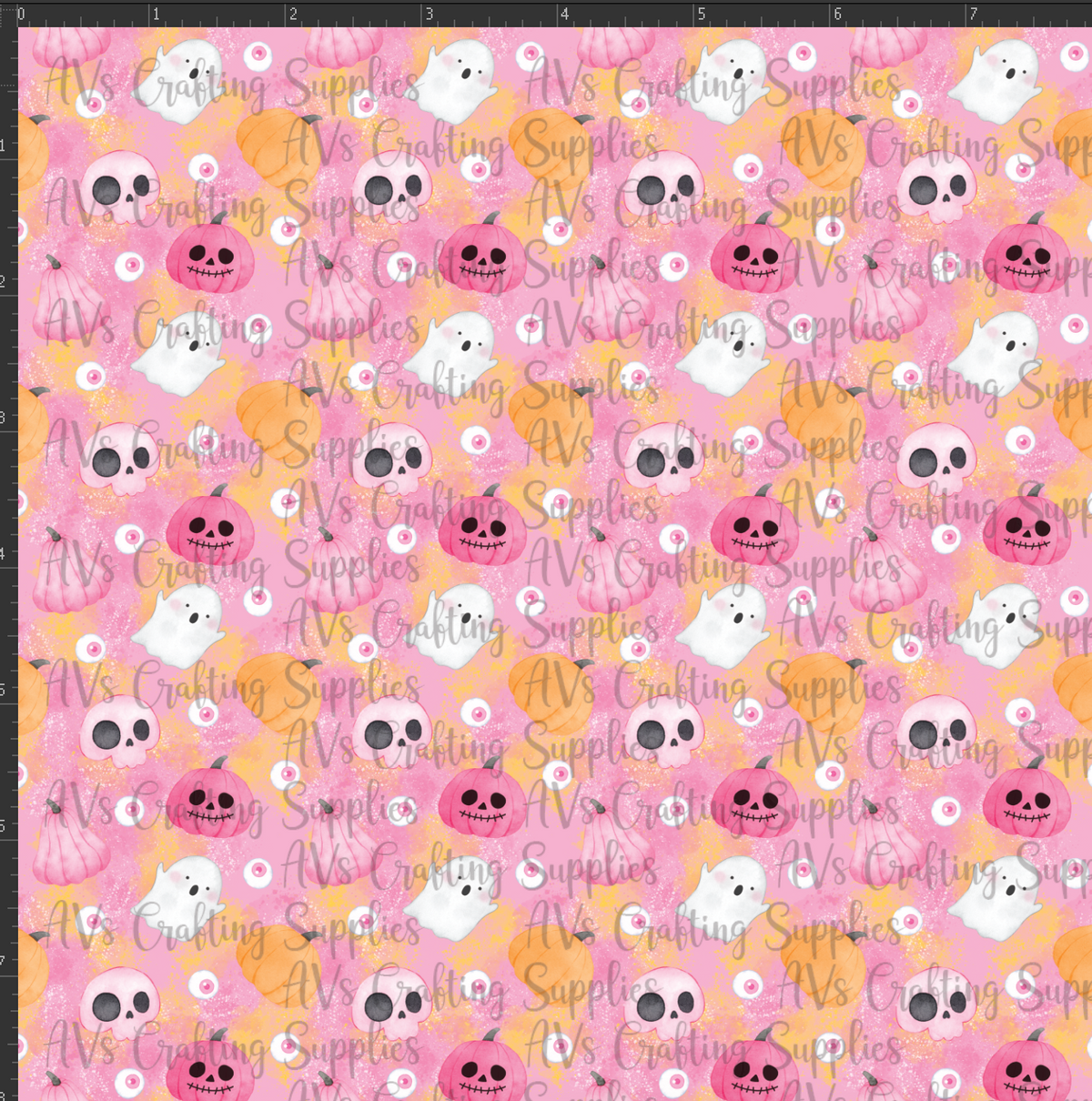 Pink Pumpkins and Skulls Print