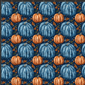 Blue and Orange Embroidered Pumpkin Print