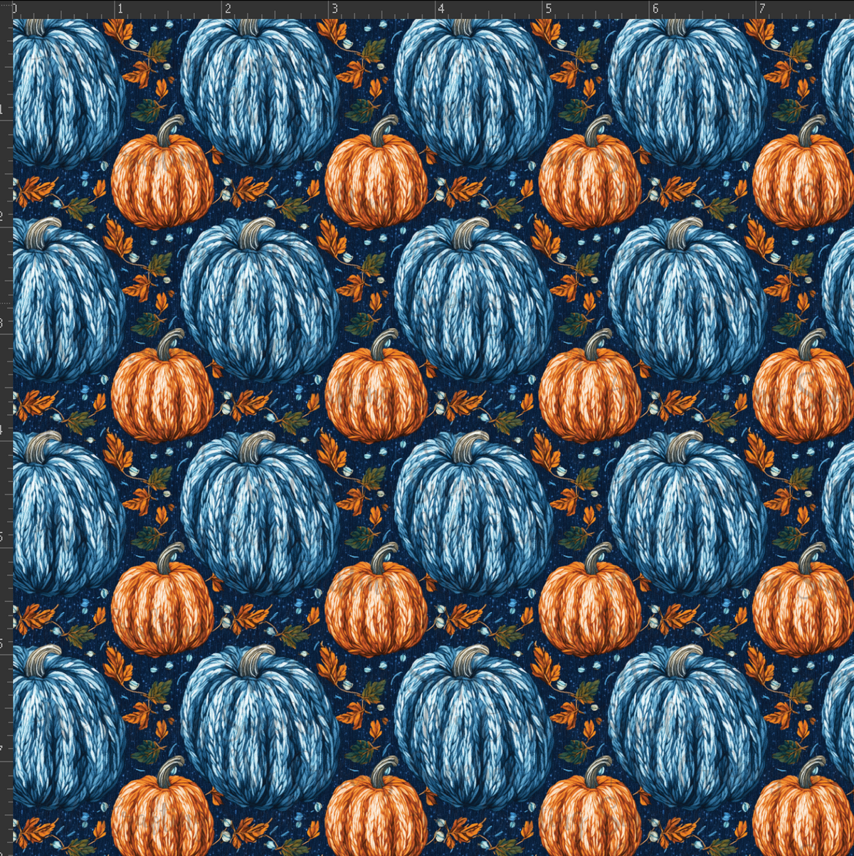 Blue and Orange Embroidered Pumpkin Print
