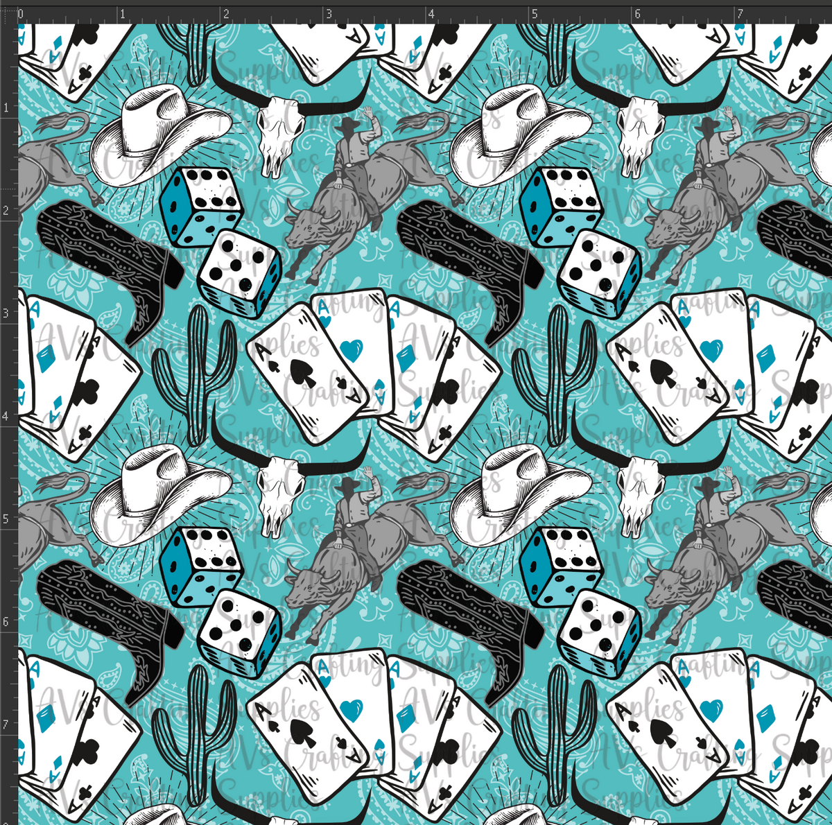 Turquoise Western Print