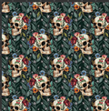 Embroidered Floral Skulls Print