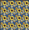 Blue Embroidered Sunflowers Print