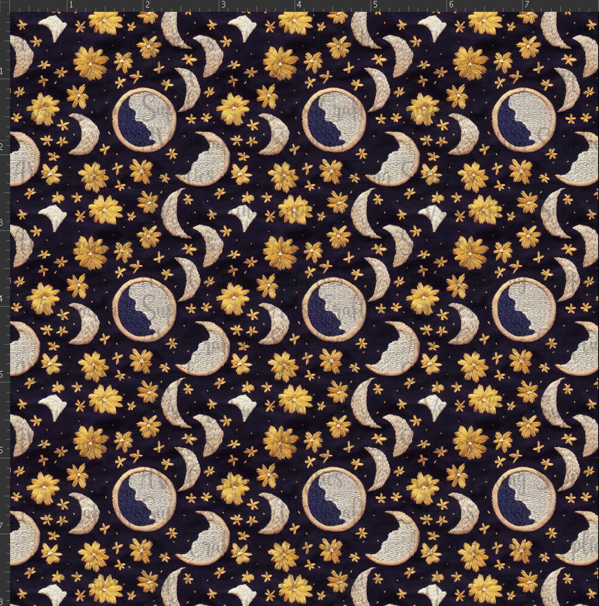 Embroidered Moon and Stars Print