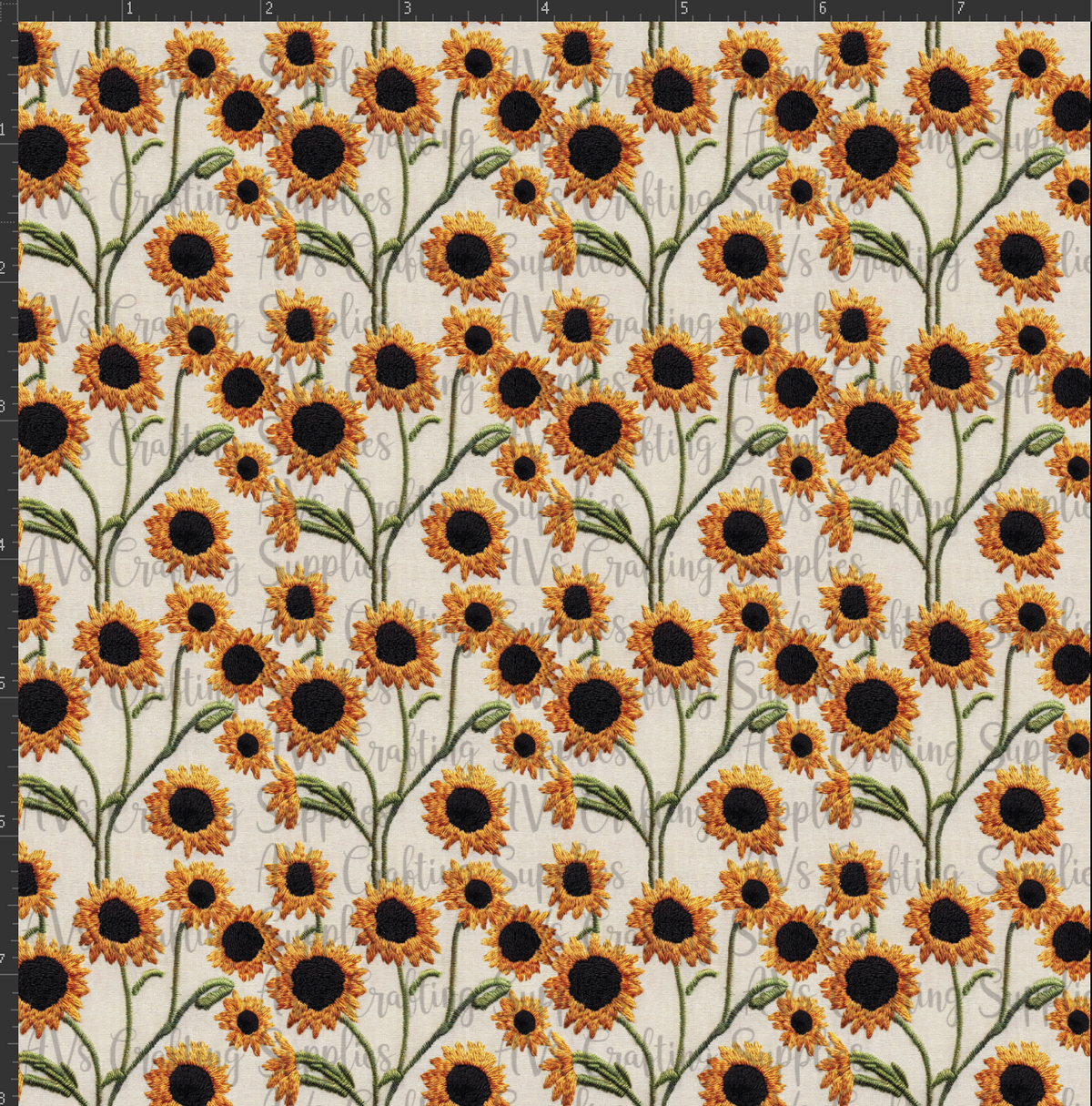 Embroidered Sunflowers and Stems Print