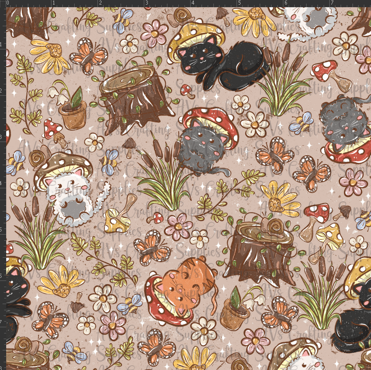 Cat and Mushrooms Print